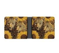 ERSTSNCK Yellow Sunflowers And Leopard Wallet for Men Bifold Rfid Blocking Slim Money Clip Front Pocket Wallet Card Holder