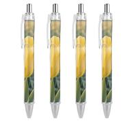 ERSTSNCK Yellow Tulip Black Ballpoint Pens Fine Point (0.5mm) Black Ink Pen Retractable Ball Point Pens with Comfortable Full Grip for Journaling, And Office Writing Ideal 4 PCS