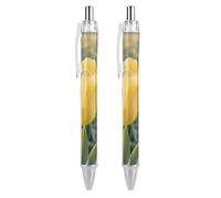 ERSTSNCK Yellow Tulip Black Ballpoint Pens Fine Point (0.5mm) Black Ink Pen Retractable Ball Point Pens with Comfortable Full Grip for Journaling, And Office Writing Ideal 2 PCS