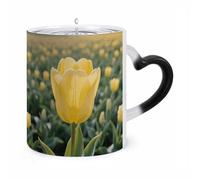 ERSTSNCK Yellow Tulip Color Changing Mug Heat Changing Coffee Mugs Funny Magic Cup Heat Sensitive Travel Mug Novelty Coffee Cups Personalized Customized Gift Idea for Men & Women 11 Oz
