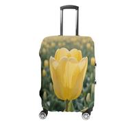 ERSTSNCK Yellow Tulip Luggage Suitcase Covers Elastic Washable Cute Luggage Protector Travel Suitcase Protective Cover For Adult (Fit 19-32 Inch Luggages), white, Small, Yellow Tulip