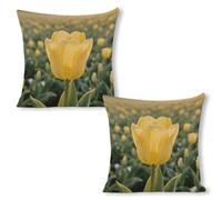 ERSTSNCK Yellow Tulip Pillow Covers 18"x18"（2pcs） Linen Throw Pillow Covers - Double Sided Decorative Square Cushion Cases for Sofa, Bed, Chair (No Insert Included)