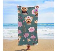 ERSTSNCK Yorkie Floral Pattern Beach Towel Oversized 31" X 63" Absorbent Towels Quick Dry Pool Towel Lightweight Bath Towels Sandproof Beach Blanket for Gym Swimming Sports Travel Gifts
