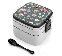 ERSTSNCK Yorkie Floral Pattern Bento Box 1000ml Leak Proof Lunch Container with Removable Dividers & Spoon - BPA-Free PP Stackable Lunch Box for Work, Office, Picnic, Travel, Dining Out