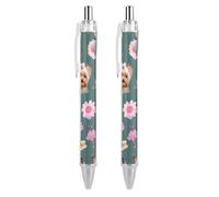 ERSTSNCK Yorkie Floral Pattern Black Ballpoint Pens Fine Point (0.5mm) Black Ink Pen Retractable Ball Point Pens with Comfortable Full Grip for Journaling, And Office Writing Ideal 2 PCS