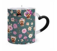 ERSTSNCK Yorkie Floral Pattern Color Changing Mug Heat Changing Coffee Mugs Funny Magic Cup Heat Sensitive Travel Mug Novelty Coffee Cups Personalized Customized Gift Idea for Men & Women 11 Oz