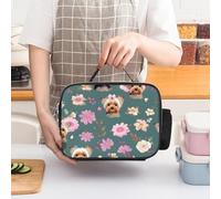 ERSTSNCK Yorkie Floral Pattern Insulated Lunch Bag for Women Lunch Box Large Capacity, Leakproof Tote with Detachable Handles- 5-Hour Cold/Hot Retention Cooler Bag for Office, Picnic, Camping