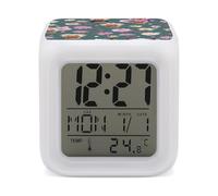 ERSTSNCK Yorkie Floral Pattern Night Light Alarm Clock LED Display Alarms for Bedroom Smart Digital Alarm Clock Wtih 7 Colorful Ambient Lights Sleep Timer for Heavy Sleepers Simple Operation