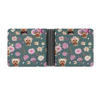 ERSTSNCK Yorkie Floral Pattern Wallet for Men Bifold Rfid Blocking Slim Money Clip Front Pocket Wallet Card Holder