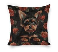 ERSTSNCK Yorkie Puppy Pillow Covers 18"x18" Linen Throw Pillow Covers - Double Sided Decorative Square Cushion Cases for Sofa, Bed, Chair (No Insert Included)