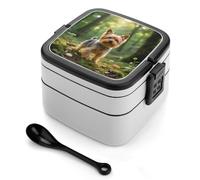 ERSTSNCK Yorkshire Terrier in Forest Bento Box 1000ml Leak Proof Lunch Container with Removable Dividers & Spoon - BPA-Free PP Stackable Lunch Box for Work, Office, Picnic, Travel, Dining Out