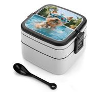 ERSTSNCK Yorkshire Terrier in Pool Bento Box 1000ml Leak Proof Lunch Container with Removable Dividers & Spoon - BPA-Free PP Stackable Lunch Box for Work, Office, Picnic, Travel, Dining Out