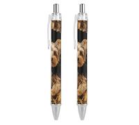 ERSTSNCK Yorkshire Terrier in The Cave Black Ballpoint Pens Fine Point (0.5mm) Black Ink Pen Retractable Ball Point Pens with Comfortable Full Grip for Journaling, And Office Writing Ideal 2 PCS