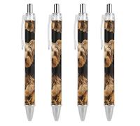 ERSTSNCK Yorkshire Terrier in The Cave Black Ballpoint Pens Fine Point (0.5mm) Black Ink Pen Retractable Ball Point Pens with Comfortable Full Grip for Journaling, And Office Writing Ideal 4 PCS