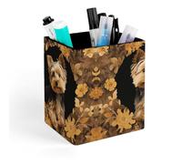 ERSTSNCK Yorkshire Terrier in The Cave Pen Holder, Pencil Holder Desktop Stationery Organizer Square Leather Pencil Cup Makeup Brush Storage Box for Office Home And Stationary Supplies