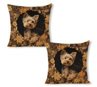 ERSTSNCK Yorkshire Terrier in The Cave Pillow Covers 18"x18"（2pcs） Linen Throw Pillow Covers - Double Sided Decorative Square Cushion Cases for Sofa, Bed, Chair (No Insert Included)