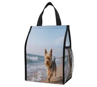 ERSTSNCK Yorkshire Terrier on Beach Insulated Lunch Bag Leakproof Insulated Cooler Bags Reusable Cooler Tote Foldable Lunchbox for Adult Women Men for Work Travel Picnic