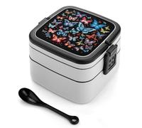 ERSTSNCK Zeeland Butterfly Bento Box 1000ml Leak Proof Lunch Container with Removable Dividers & Spoon - BPA-Free PP Stackable Lunch Box for Work, Office, Picnic, Travel, Dining Out