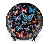 ERSTSNCK Zeeland Butterfly Ceramic Decorative Plate 10inch Bone China Wall Hanging Ornament Plates Bohemian Style Dinner Plate with Stand Cabinet Display Plates for Home Art Decor