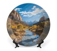 ERSTSNCK Zion National Park Ceramic Decorative Plate 10inch Bone China Wall Hanging Ornament Plates Bohemian Style Dinner Plate with Stand Cabinet Display Plates for Home Art Decor