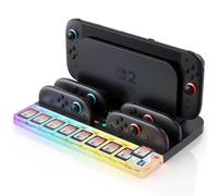 Ertisa Controller Charging Dock for Switch 2, N-S Switch 2 Joycon Controller Charger with RGB Light, Switch 2 Charging Storage Base Charging Station Stand Accessories with 9 Game Card Storage