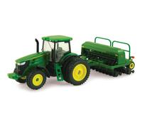 ERTL John Deere 7215R Tractor with 1590 Grain Drill Replica - 1:64 Scale - Authentic Die-Cast and Plastic Replica- John Deere Tractor Toys, Green