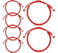 ERTLUTW Red Nylon Woven Rope Bracelets Set of 6 Adjustable Unisex Buddhist String Bracelets for Men Women Teens Good Luck Protection Gifts