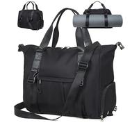 ERTUNA Gym Bag for Women with Yoga Mat Holders, Large Duffle Tote Bag for Travel with shoe compartment, Weekender Bag for Travel with Key Ring Clip, Black, 18x12.5x8 inches, Gym & Travel