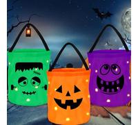 Ertyjikg 3 PCS Halloween LED Light Candy Bags Light Up Trick or Treat Goody Buckets Pumpkin Reusable Goodie Gift Tote Bag Halloween Party Favor Supplies(Colorful)