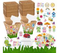 Ertyjikg Garden Paper Pot Craft Kit, Flower Plant Spring Crafts Includ 30 Pack Square Paper Peat Pots with Adhesive Foam Stickers and Plastic Plant Labels for Kids DIY,Science, Classroom Decoration