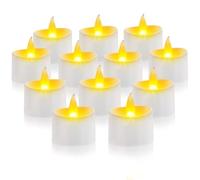 ERTYUI 12 Pack LED Tea Lights, Last 100 Hours +, for Decoration (White Shell, Warm Yellow Light, 12 Pack)