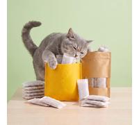 Ertzinla Catnip Refill Pack for Cats, 15 Pcs 3g Natural Catnip Sachets with Refillable Non-Woven Felt Pouch & Kraft Storage Bag, Interactive Cat Toy for Scattering, Hide & Seek & Kicking Play, Yellow
