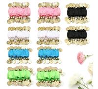 Eruceky 5 Pairs Belly Dance Wristbands, Belly Dance Coin Bracelet, Belly Dance Chiffon Bracelet for Belly Dancing (Five Colors), Lake Blue, Pink, Fruit Green, White, Black, 9,5 x 9,5 x 1 cm/3,74 x