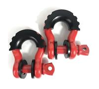 ERUEUBGRM 2pcs 5/8'' D Ring Bow Shackle 13 Tons/28400 Lbs Tow Strap Hooks Car Towing Eye Cover(2pcs Red Black)