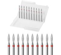 ERUIKA 10pcs Diamond Flame Cuticle Drill Bits Set, Professional Cuticle Nail Drill Bits for Dead Skin 3/32'' Nails Dry Manicure Pedicure Shape Remove Nail Salon Tools(Fine-F)