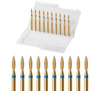 ERUIKA 10pcs Diamond Flame Titanium Cuticle Drill Bits Set, Professional Cuticle Nail Drill Bits for Dead Skin 3/32'' Nails Dry Manicure Pedicure Shape Remove Nail Salon Tools(Gold, Medium-M)
