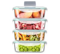 ERUIV Glass Food Storage Containers with Lid, Glass Storage Jars with Lid, Leak-Proof Glass Jars with Lid Set, Glass Bowl with Lid, Glass Container with Lid, 4 x 2260 ml, BPA-Free Meal Prep Boxes