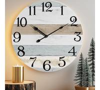 Eruner 24 Inch Wall Clock Wood Round Silent Non-Ticking Clock | Large Rustic Farmhouse Blue Wall Clock, Battery Operated, Vintage Decorative Clock for Living Room Kitchen