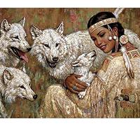 ERUZO 5D Diamond Painting Kits for Adults American Native Indian Woman Beauty and White Wolves Baby Paint with Round Diamond Art Crystal Gems Wall DecorationG114D 40x40CM