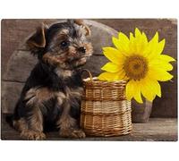 ERUZO 5D Diamond Painting Round Diamond DIY Cross Stitch Yorkshire Terrier Puppy Sunflower Home Decor Gift30x40cm