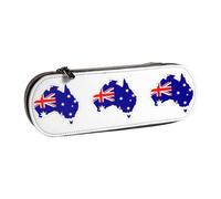 ervcnhu Australian Flag Map Print Multifunctional Leather Pen Bag, Hard Shell Cosmetic Brush Holder for Travel, Small Pouch