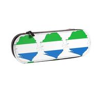 ervcnhu Sierra Leone Flag Map Print Multifunctional Leather Pen Bag, Hard Shell Cosmetic Brush Holder for Travel, Small Pouch