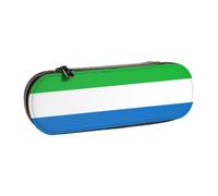 ervcnhu Sierra Leone Flag Print Multifunctional Leather Pen Bag, Hard Shell Cosmetic Brush Holder for Travel, Small Pouch
