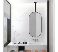 ErWaad Ceiling Mounted Hanging Rod Mirror, Floating Bathroom Mirror for Vanity Makeup, Large Oval Hanging Wall Mirror, Customizable Boom Ceiling Mirrors, Black (Size : 40cmx70cm)