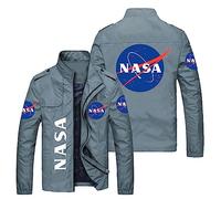 ERWAAD Mens Summer Casual Bomber Jacket for Nasa Print Lightweight Soft Shell Jackets Varsity Baseball Jackets Fashion Full Zip Stand Collar Windbreaker Outwear Coat -Light Blue||5XL