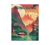 Erwachsene Puzzle 1000 Stück DIY Papier pielzeug,Hong Kong Sunset Vintage Reiseposter,Creative Einzigartiges Geschenk Persönlichkeit Spiel Erwachsener Kind Puzzle Spielzeug(38x26cm)-BJ98