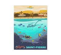 Erwachsene und Kinder Puzzle 1000 Teile Puzzle,Saint-Pierre Réunion Lagon Vintage Reiseposter,einfaches Puzzlespiel Rollenpuzzle Lernspiel Spielzeug Familie Dekoration(75x50cm)-BJ76