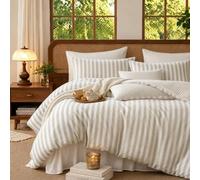 Erwinmu Striped Comforter Set Queen Size Tannish White Stripes Bedding Set 3 Pieces for All Seasons,College Dorm Comforter Queen Bed Duvet Comforter Beige Soft Washed Microfiber and 2 Pillowcases