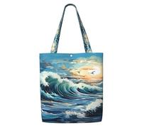 Erwqavc Canvas Tote Bag for Women, Reusable Shoulder Bag/Wave Sailboat Seagull Print Shopping Grocery Handbags, for Beach Gift Gym
