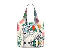 Erwqavc Cute white tiger Print Reusable Shopping Tote Bags, Foldable Grocery Bags in Pocket, Shoulder Bag for Women,for Daily